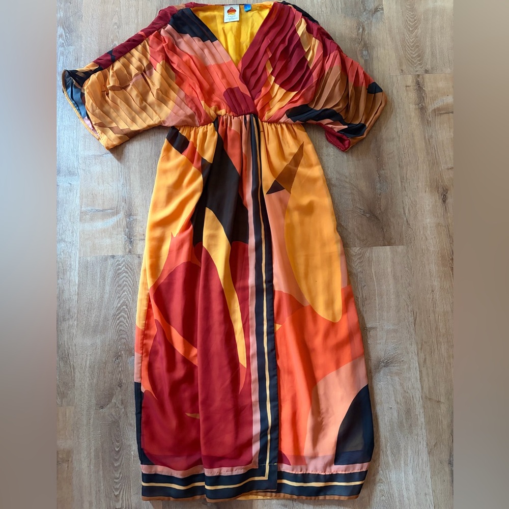 Farm Rio Maxi Wrap Dress in Warm Red, Orange and Yellow - Picture 5 of 7